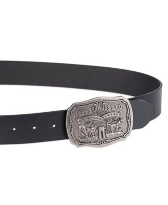 Leather Men's Belt with Plaque Buckle