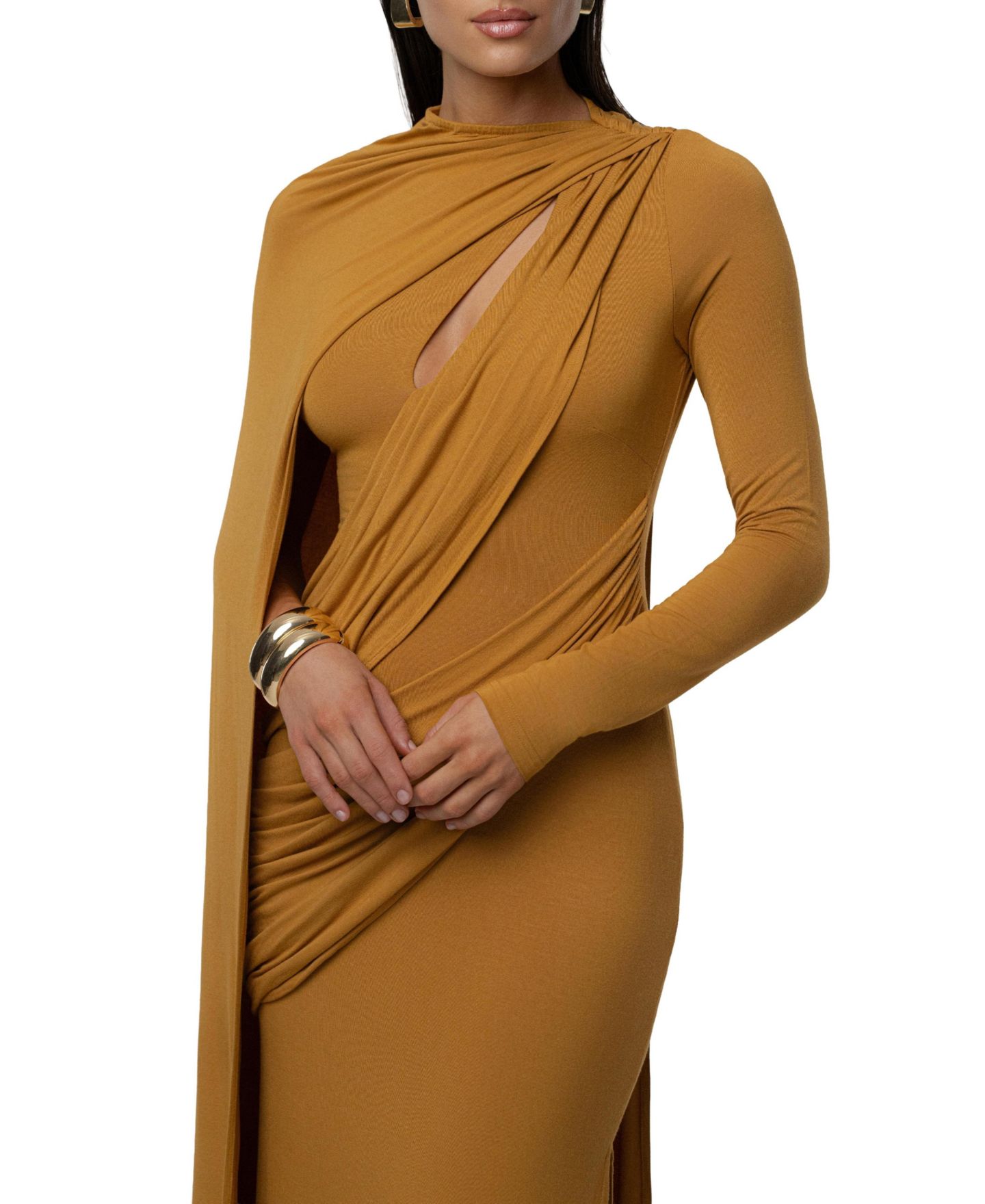 Женское платье JLUXLABEL Draped Elegance Cape, цвет: Золотой — фото 5