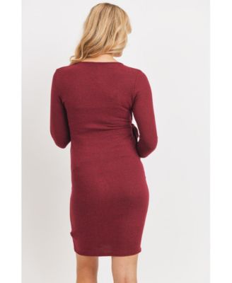 Maternity V Neck Wrap 3/4 Sleeve Nursing Dress