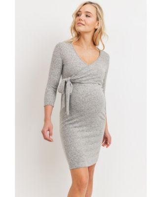 Maternity V Neck Wrap 3/4 Sleeve Nursing Dress