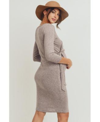 Maternity V Neck Wrap 3/4 Sleeve Nursing Dress