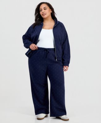 Trendy Plus Size Dot-Print Wide-Leg Fleece Pants