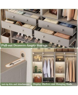 28'' Freestanding Closet Storage System with 2 Drawers, Closet Tower with Hanging Rod, Shelves & Adjustable Shoe Racks