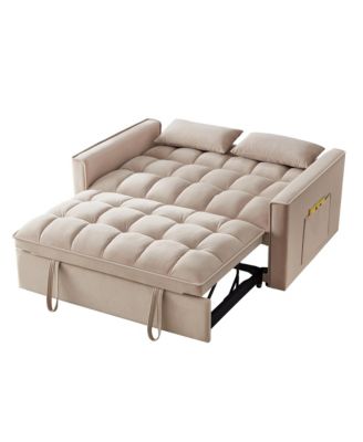 4 in1 Loveseat Sofa Bed with Armrests & Storage Pockets, Multi-Function Tufted Pull-out Sofa Bed with Adjustable