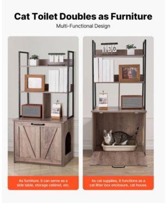 Wooden Litter Box Enclosure with 2-Tier Shelves & Metal Legs, 27.6"