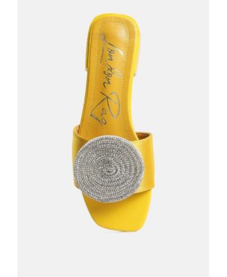 Womens Ollilie Rhinestones Embellished Brooch Slip On Sandals