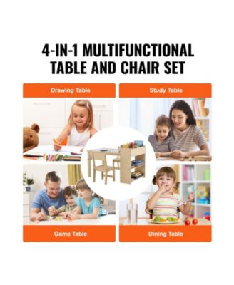 Kids Art Table with 2 Chairs Wood Activity Table with Cabinet for Craft and Learning