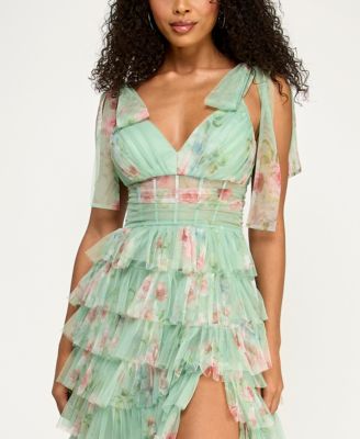 Women's Wide Straps Ties V-Neck Gown