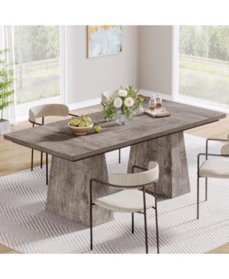 63-Inch Dining Table with Double Pedestal Base, Modern Kitchen Tabl, Espresso Brown