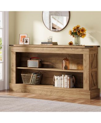 63-Inch Long Console Table for Entryway, Narrow Farmhouse Sofa Table with Shelves
