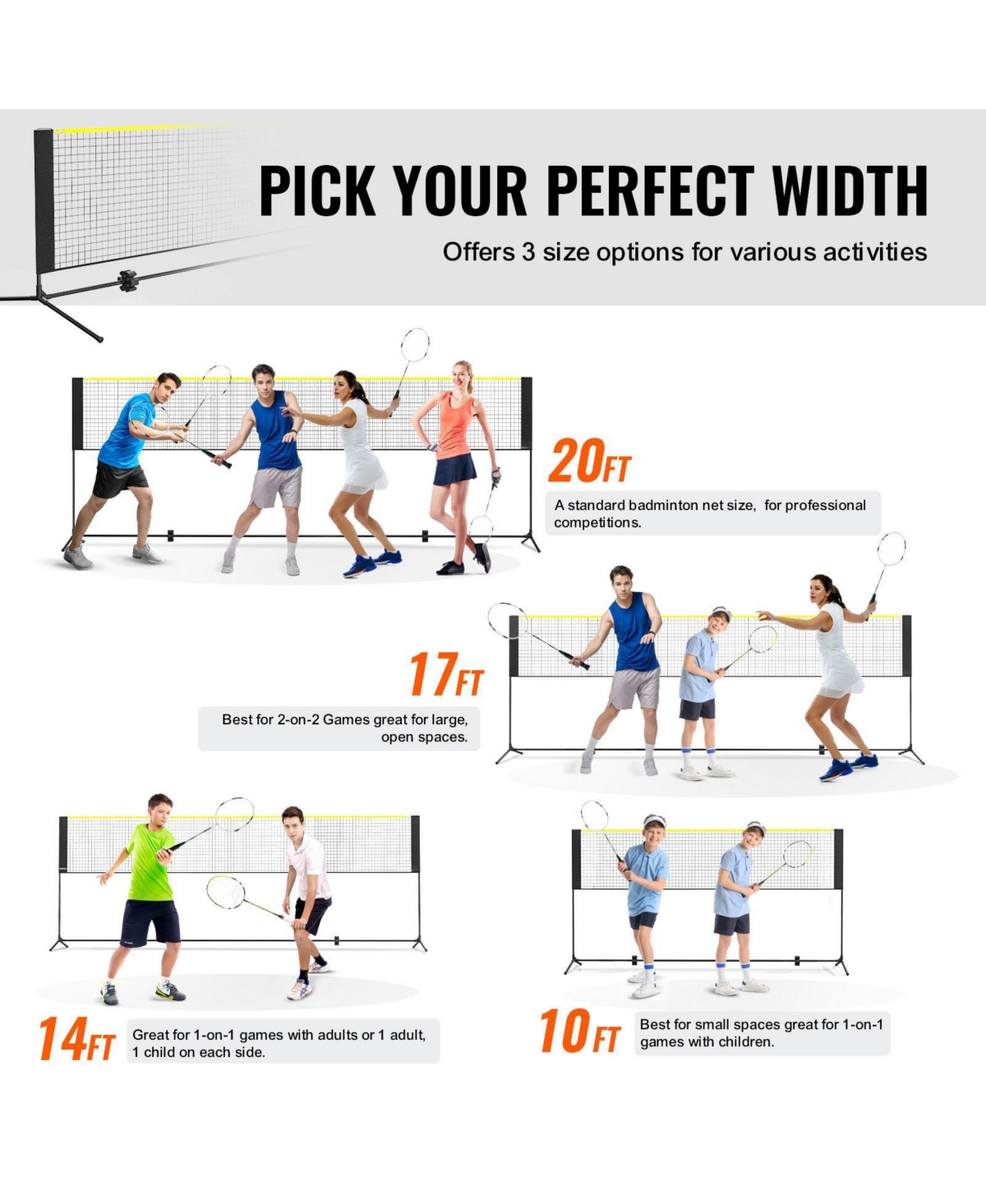 Mecale Adjustable Badminton and Volleyball Net, ft Foldable Pickleball Net with Poles, Stand and Carry Bag for Backyard Indoor Outdoor