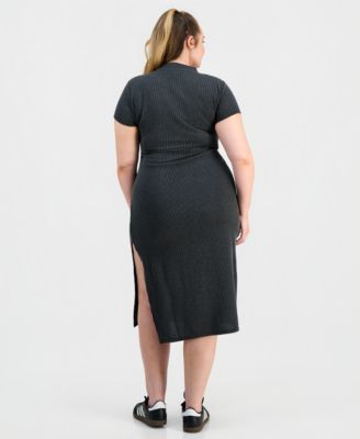 Trendy Plus Short-Sleeve Mock-Neck Midi Dress