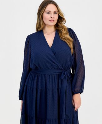 Plus Size Clip-Dot Tiered Dress