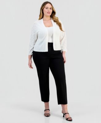 Plus Size Pointelle-Pattern Open-Front Shrug