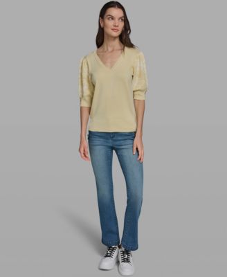 Petite Floral Print V-Neck Sweater