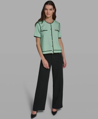 Petite Short-Sleeve Tipped Sweater