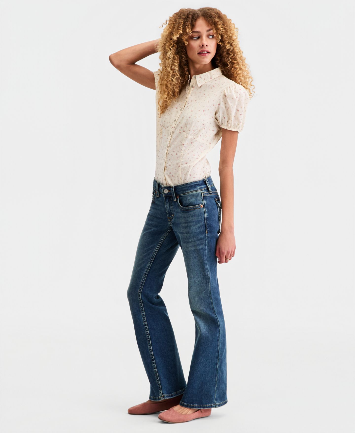 Женские джинсы Lucky Brand Low Rise Flap-Pocket Flared, цвет: Lightyear — фото 7