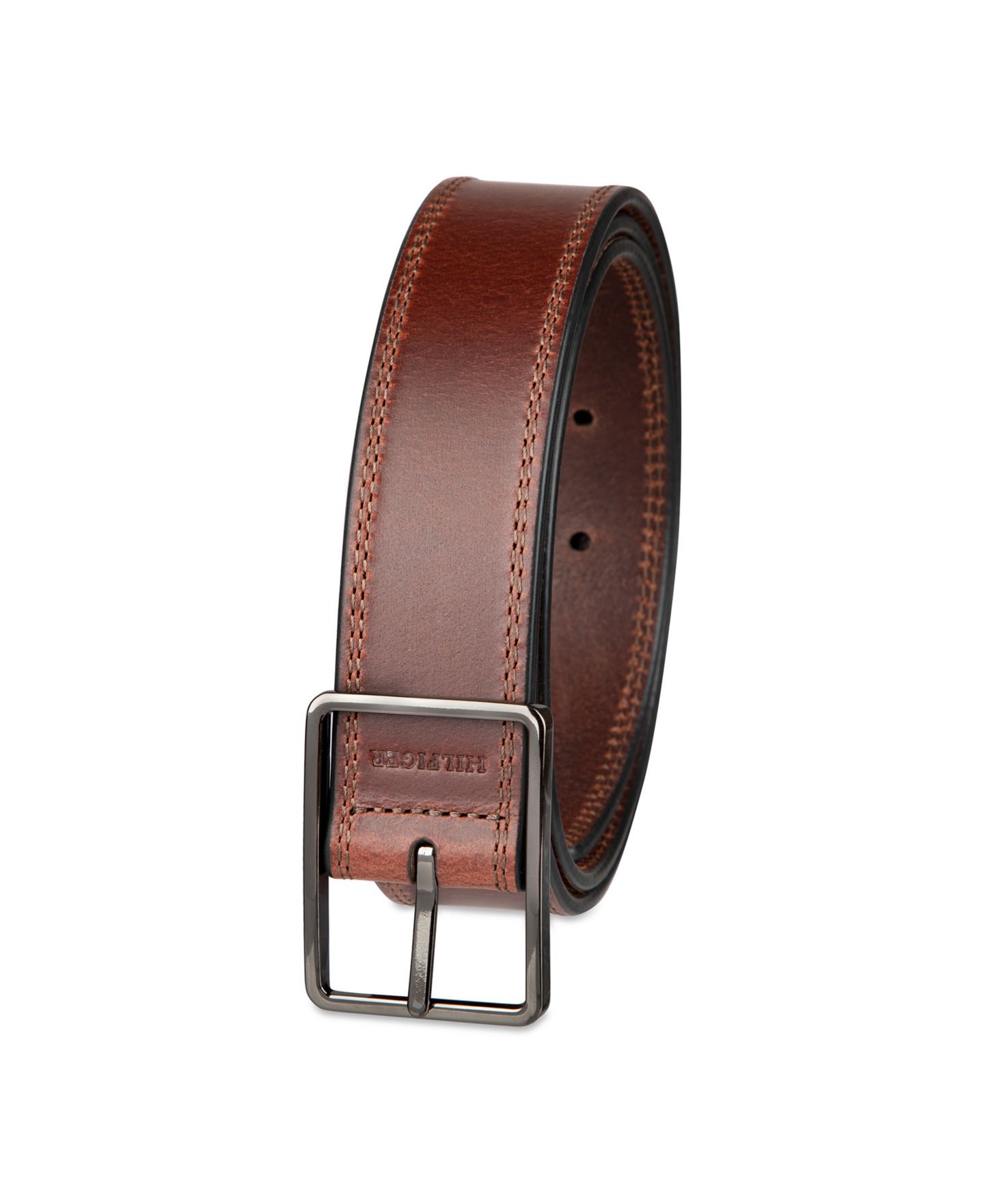 Мужской ремень Tommy Hilfiger Casual Center Bar Buckle Leather Belt, цвет: Шоколадный коричневый — фото 4