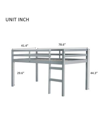 Twin Loft Bed with Ladder Rubber Wood Platform Bed with Storage Space & Guardrails