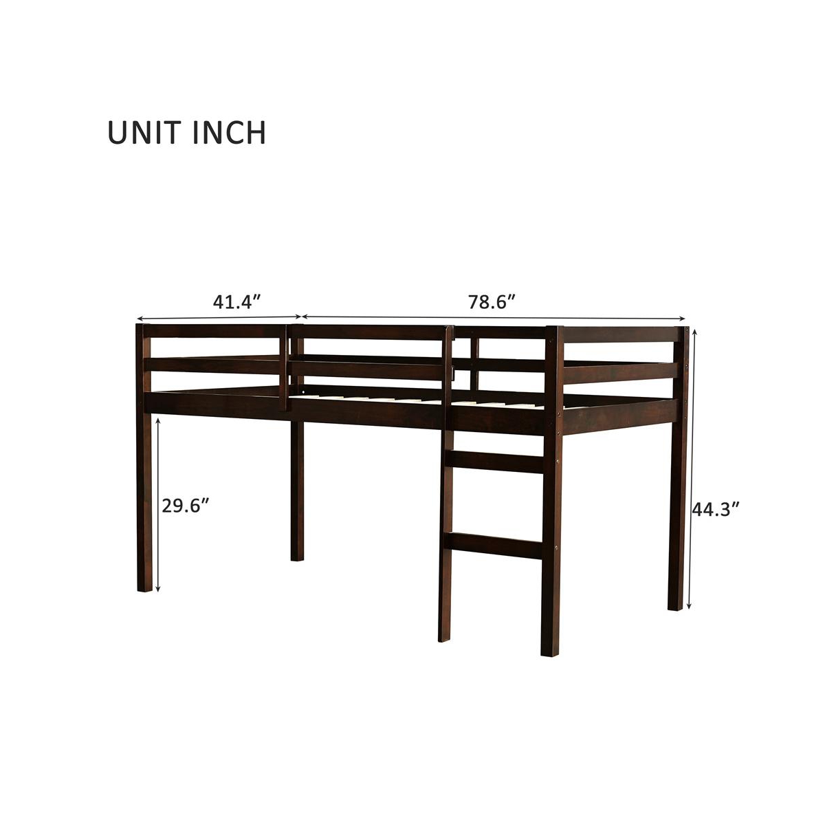 Cesicia Twin Loft Bed with Ladder Rubber Wood Platform Storage Space & Guardrails