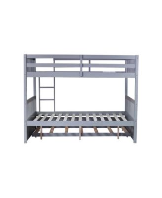 Full over Full Bunk Bed Convertible to 2 Full Beds Rubber Wood Bunk Bed with Ladder & Guardrails