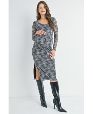 Maternity Long Sleeve Side Slit Scoop Neck Bodycon Dress
