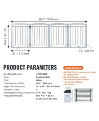 4-Panel Foldable Freestanding Pet Gate, 96.5" W x 32" H