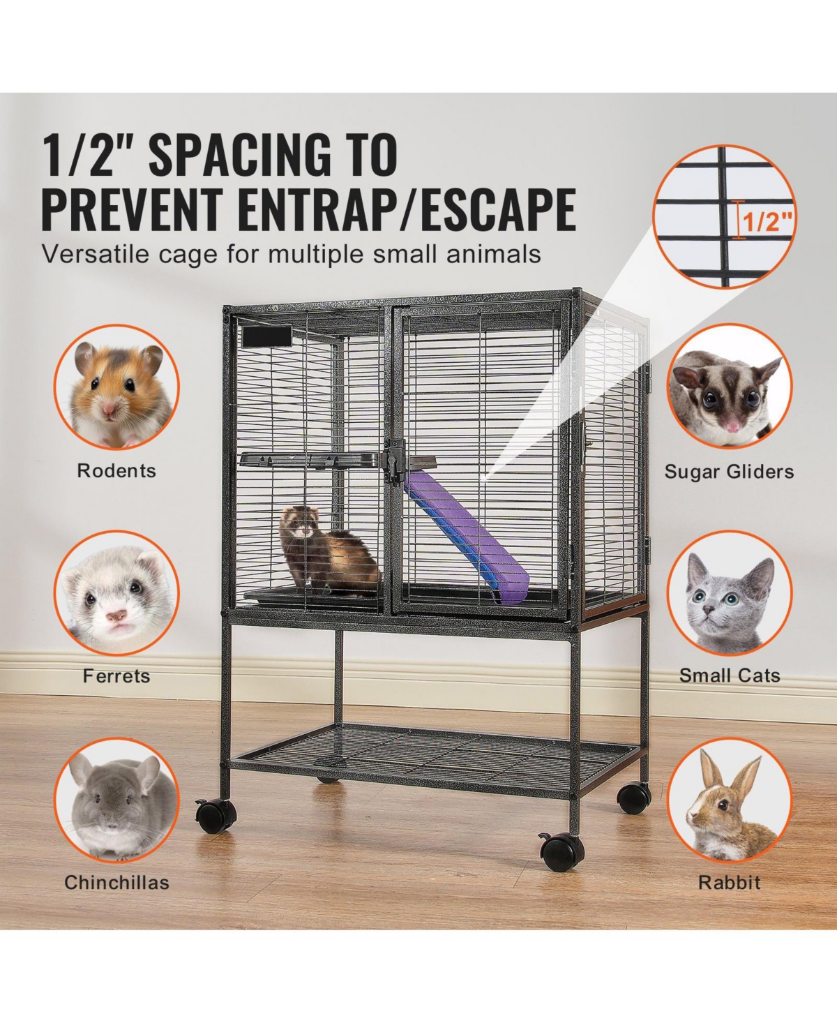 Cozito 34" 2-Tier Rolling Small Animal Cage with Tray