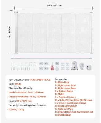 Retractable Mesh Safety Gate, Extends up to 55", White