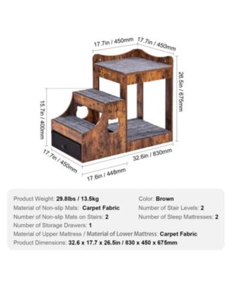 Pet Bunk Bed & Window Perch with Removable Stairs, Rustic Brown