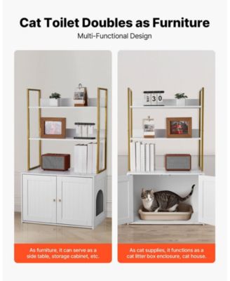 Wooden Litter Box Enclosure with 2-Tier Shelves & Metal Legs, 27.6"