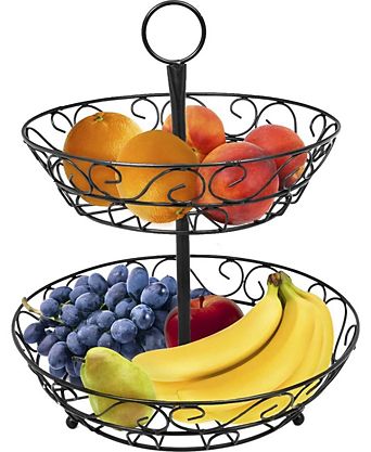 2-Tier Metal Countertop Fruit Basket & Bowl Stand - Stylish Storage for Kitchen & Dining