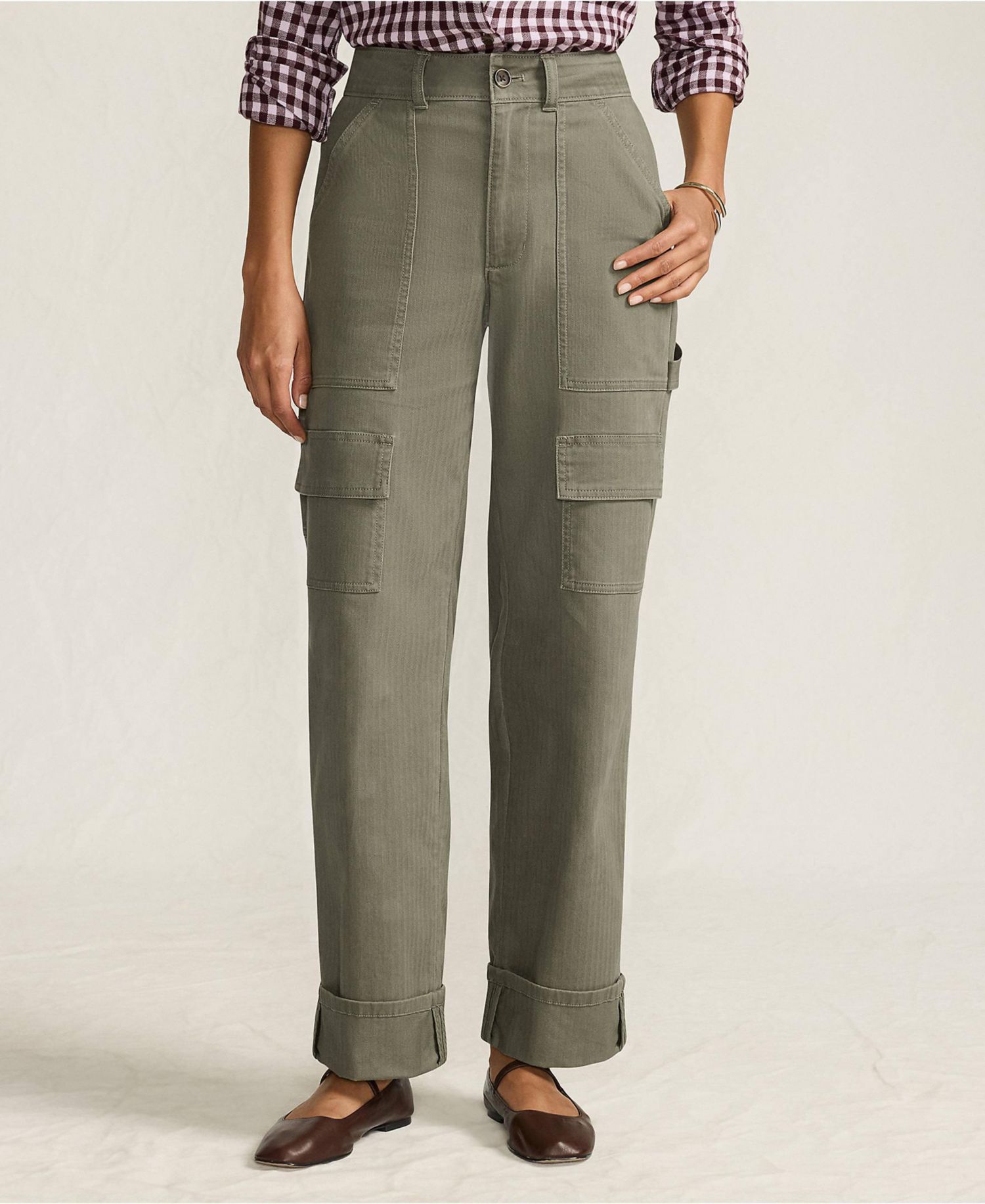 Petite Chino Mid Rise Straight Leg Cargo Ankle Pants