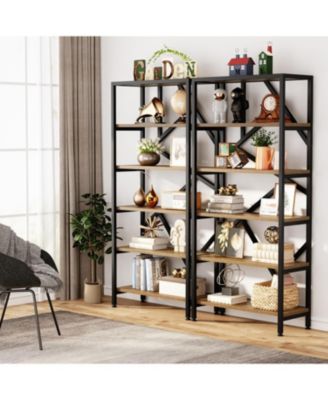 71 Inch Industrial Bookshelf, 6 Shelf Etagere Bookcase, Free Standing Open Book Shelves Storage Display Shelf