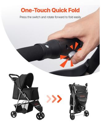 3-Wheel Foldable Pet Stroller with Cup Holders, Holds up to 35 lbs