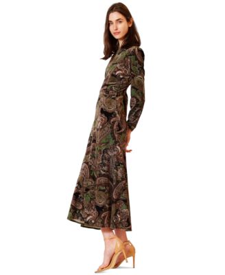 Women's Midi Velvet Printed Long-Sleeve Dress