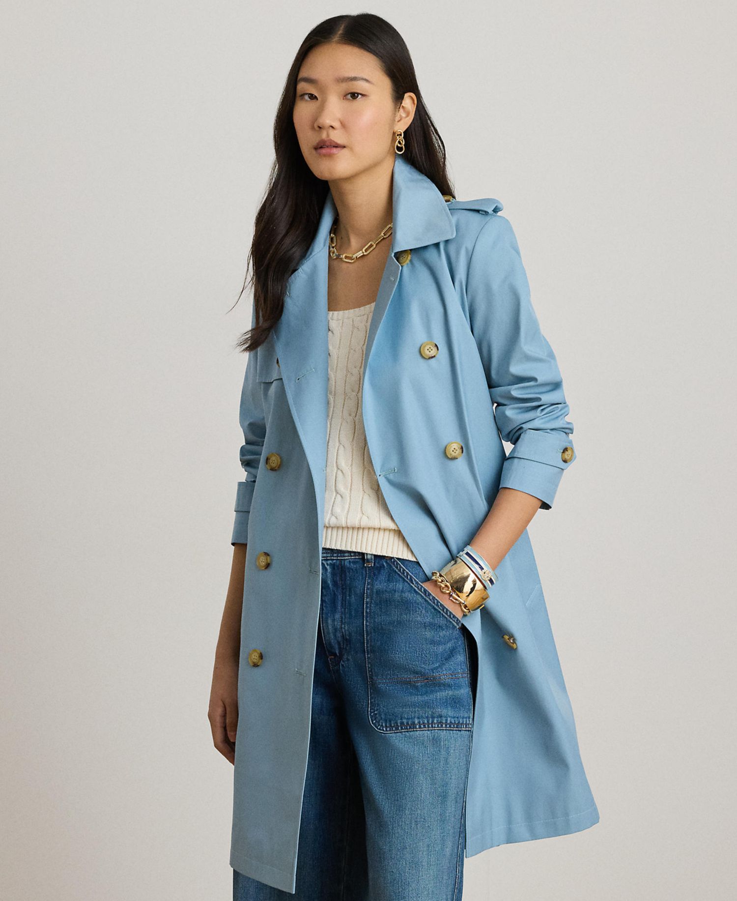 Petite Belted Water-Resistant Trench Coat