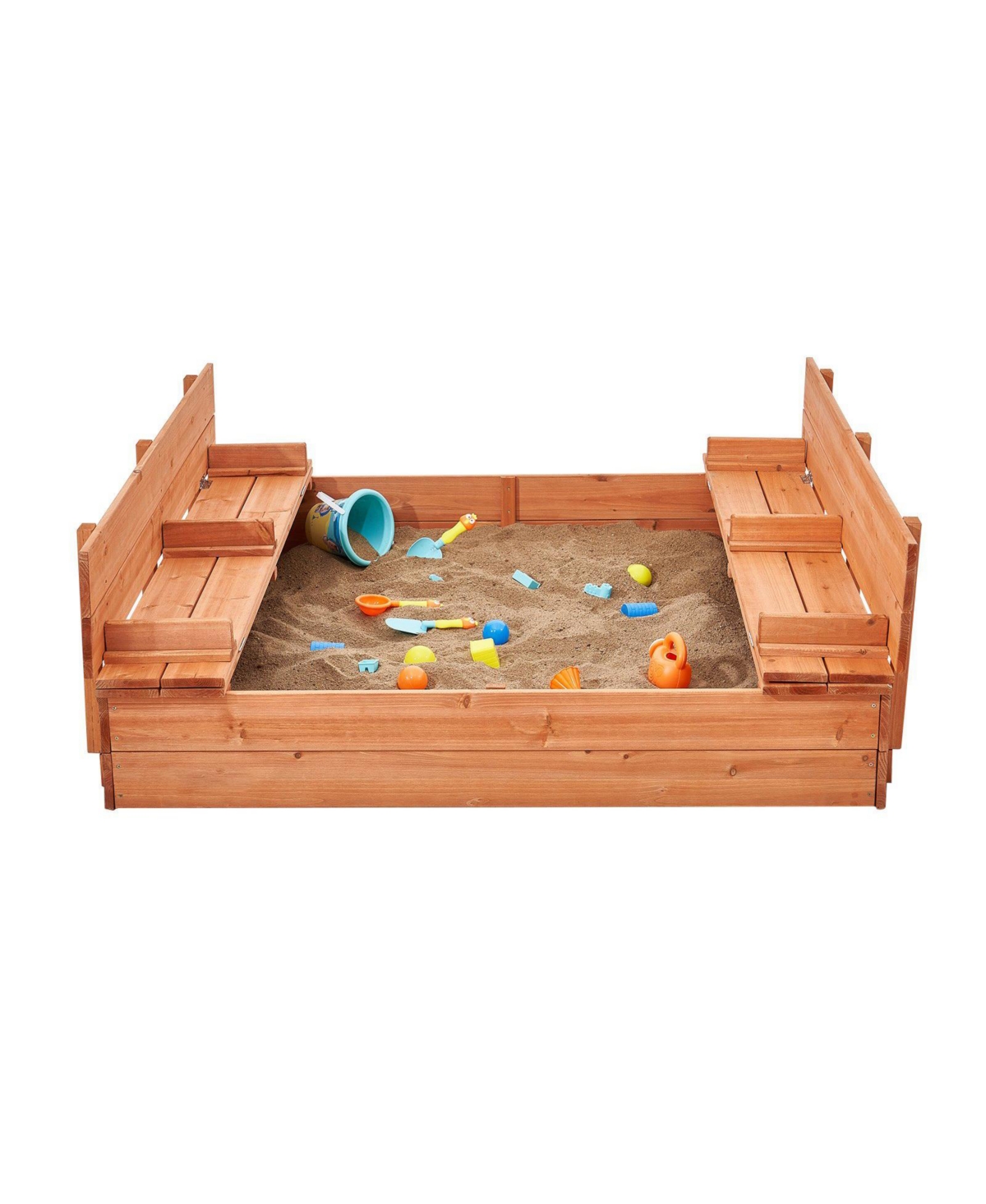 Sugift Wooden Sandbox with Foldable Bench Seats, Natural Wood