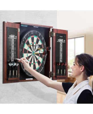 Dartboard and Cabinet Set with LED Light Official Size Game Bundle