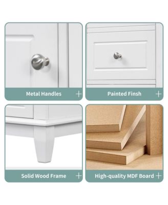 36 in. Freestanding Bathroom Vanity Cabinet with Ceramic Sink, MDF and Solid Wood Base, 3 Drawers and Shelves, 4 in. Faucet Holes