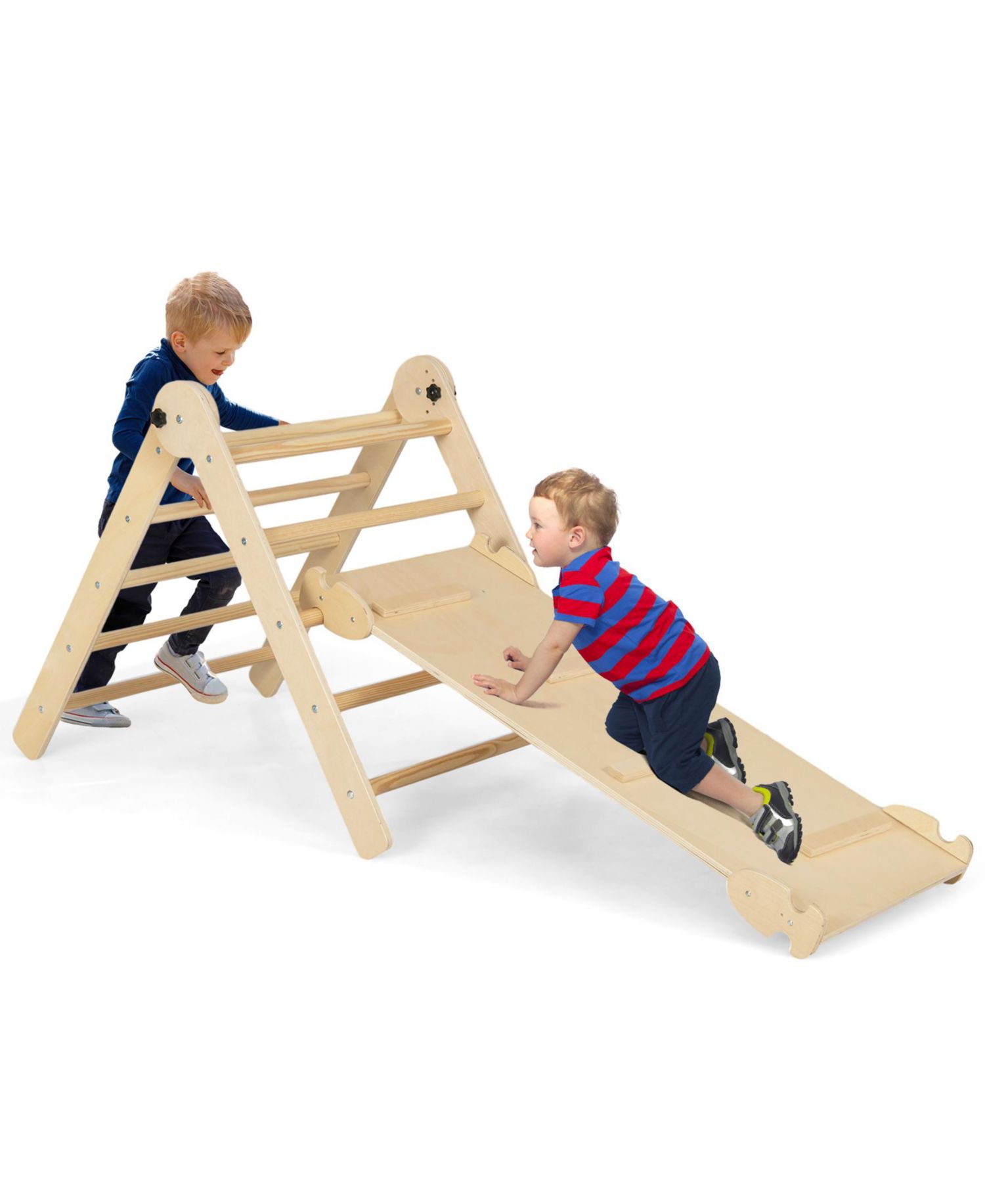 3-in-1 Climbing Set Foldable and Adjustable Kids Triangle Set-Natural