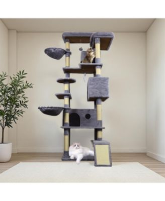 84.6 in Dark Gray Cat Tree Tower with Wide Base