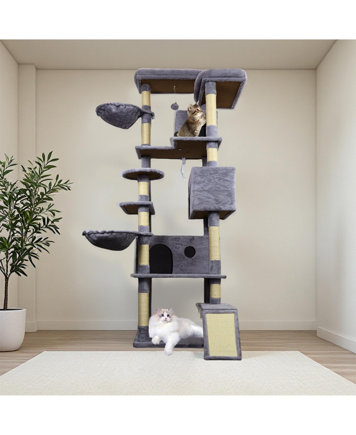 Aostirmotor 84.6 in Dark Gray Cat Tree Tower with Wide Base