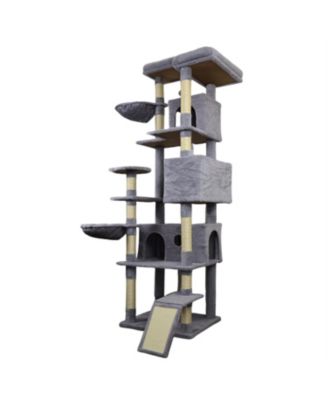 84.6 in Dark Gray Cat Tree Tower with Wide Base