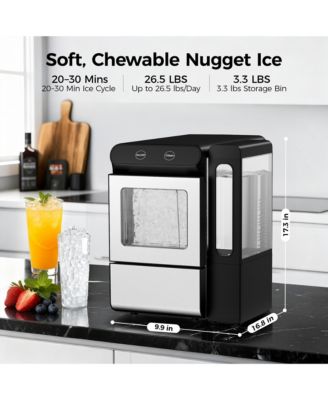 26.5lbs/24H Countertop Nugget ice Maker in Black Stainless Steel with Visual Door and 3.3lbs Ice Basket