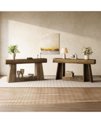 63" Farmhouse Console Table with Storage, Rustic Long Sofa Table for Entryway & Behind Couch, Narrow Hallway Table