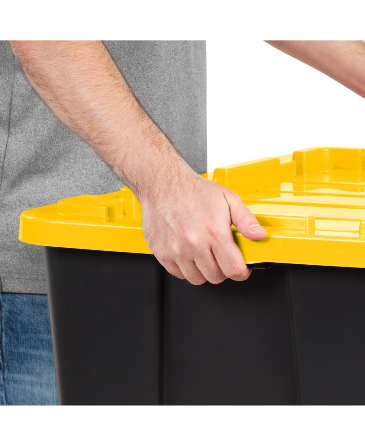 Iris Usa 27 Gallon Heavy Duty Truck Bed Toolbox Storage Tote Bins with Lids, Garage Organization, Black/Yellow, 2 Pk