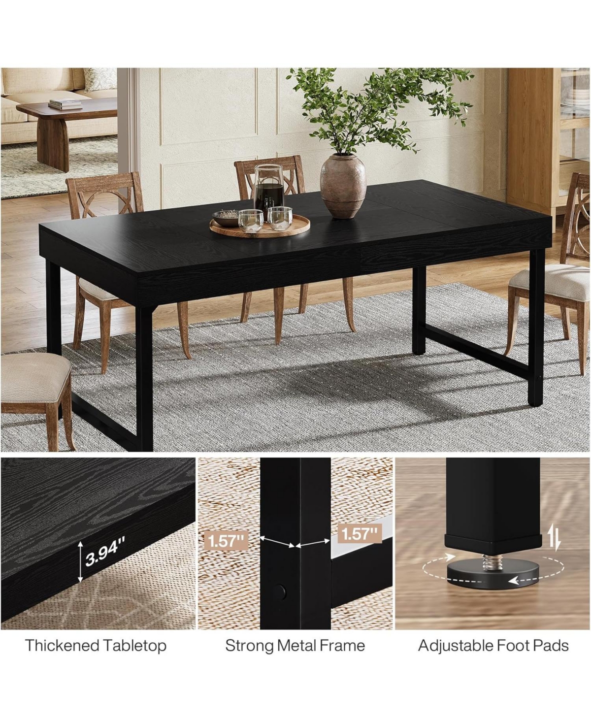 Tribesigns Farmhouse Dining Table for 4-6 People, 55 Inches Industrial Rectangular Kitchen Dinner