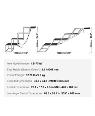 4-Step Aluminum Folding Pet Stairs for Cars, Holds up to 250 lbs