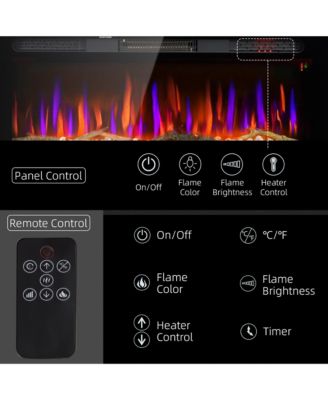 36" Recessed or Wall Mounted Electric Fireplace w/ Remote Control